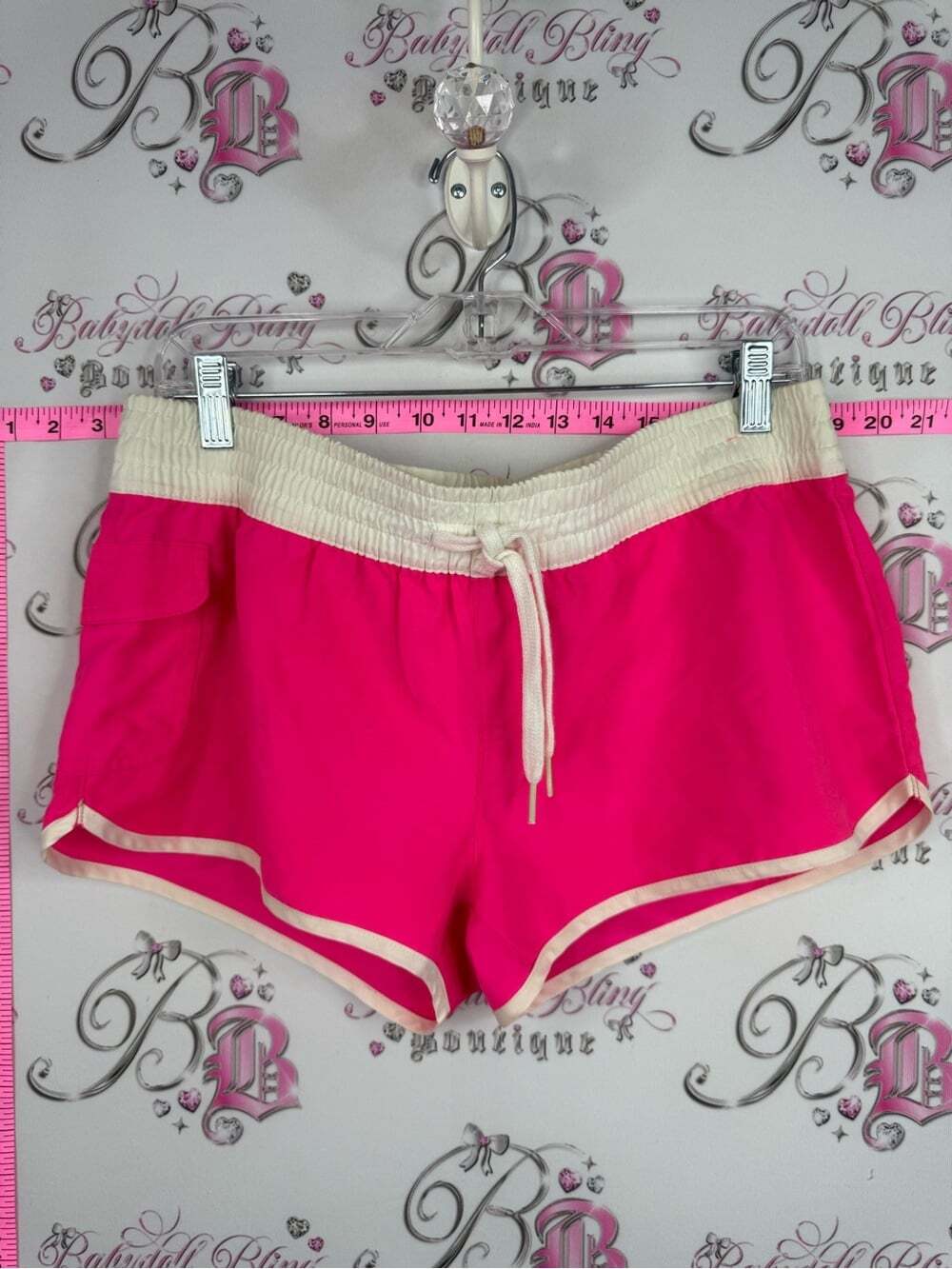 G 21 shorts swim Women's Hot Pink Drawstring Athletic Shorts with Cream Trim